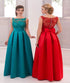 Ball Gown Scoop Satin Prom Dresses With Appliques LBQ0290